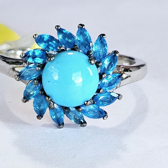 STS Jewels Inc Jewelry - Genuine Sleeping Beauty Turquoise Malgache Neon Apatite Ring Platinum/925 sz 10